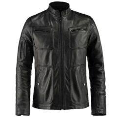 Mens Black Leather Pocket Sleeves Jacket