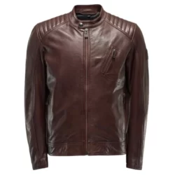 Mens Cafe Racer Padded Shoulder Dark Brown Leather Jacket