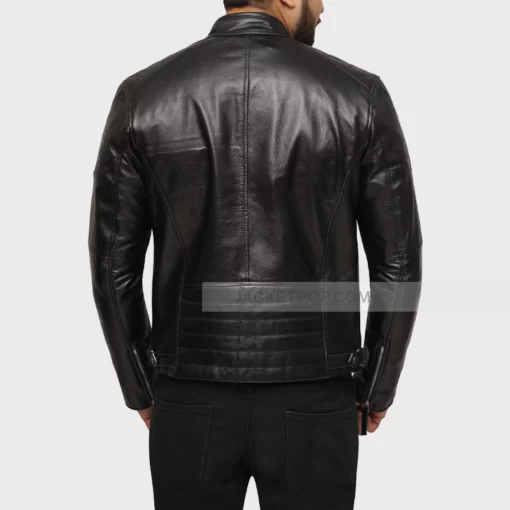 slim fit black leather mens jacket