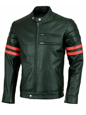 Red Striped Leather Jacket Men