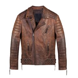 Mens Motorcycle Distressesed Brown Padded Leather Jacket