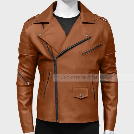 Brown Faux Motorcycle Leather Jacket Mens