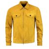 Mens Shirt Style Mustard Suede Leather Jacket