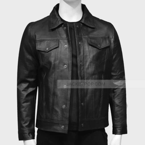 Black Trucker Mens Leather Jacket