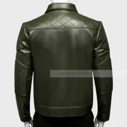 Quilted Mens Green Leather Jacket