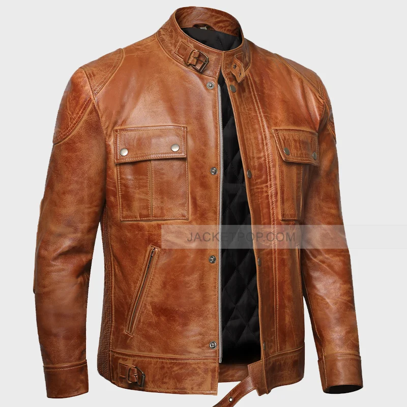 Mens Two Pocket Leather Jacket - Brown Leather Jacket