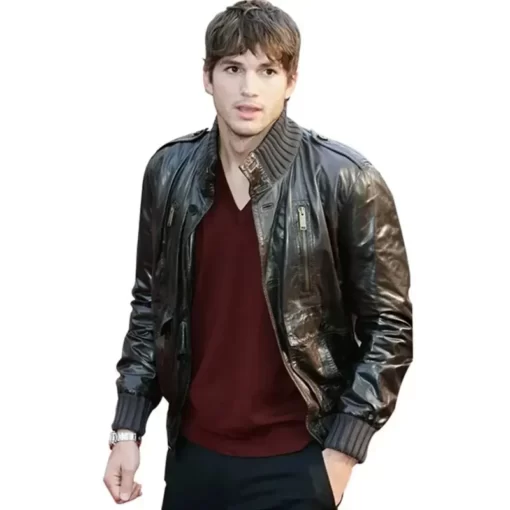 Peter Your Place or Mine 2023 Ashton Kutcher Bomber Leather Jacket
