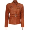 Women Brown Belted Leather Jacket