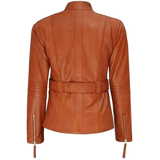 Brown Belted Leather Jacket For Women’s