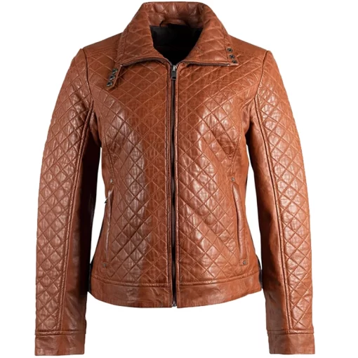 Womens Quilted Brown Leather Jacket
