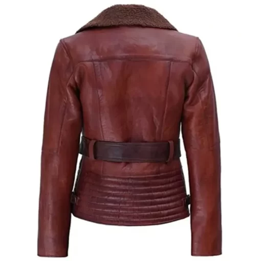 Women’s Dark Brown Shearling Collar Leather Jacket