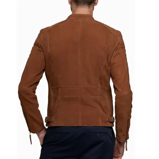 Men's Padded Suede Leather Brown Biker Jacket