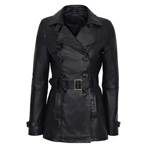 Women’s Double Breasted Black Leather Jacket