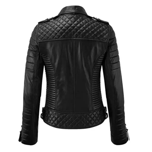 Women’s Motorcycle Padded Black Leather Jacket