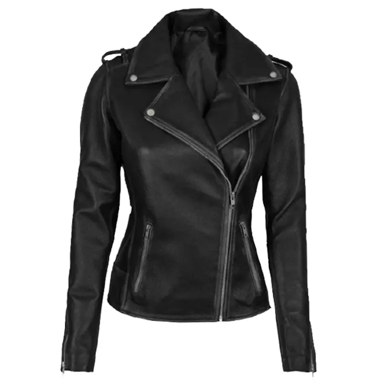 Womens Black Leather Biker Jacket - Jacketpop
