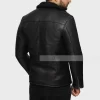 Mens shearling black leather biker jacket