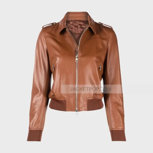 brown bomber womens leather jacket