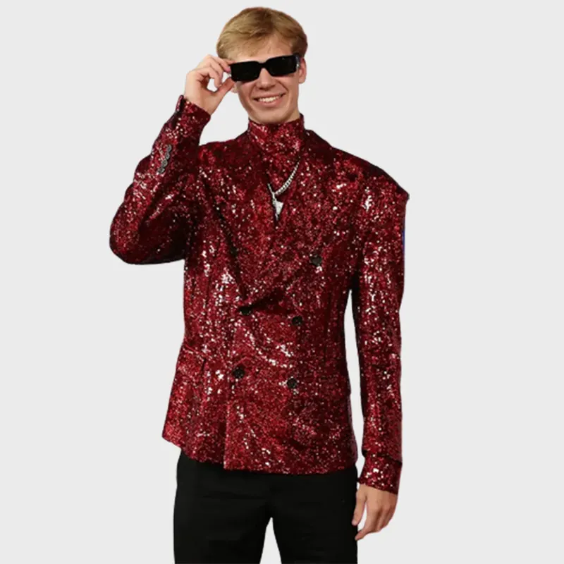 Mens red sequin on sale jacket