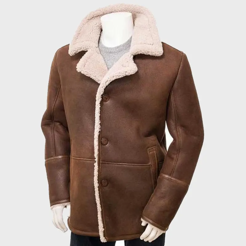 Mens Sheepskin Brown Leather Shearling Coat