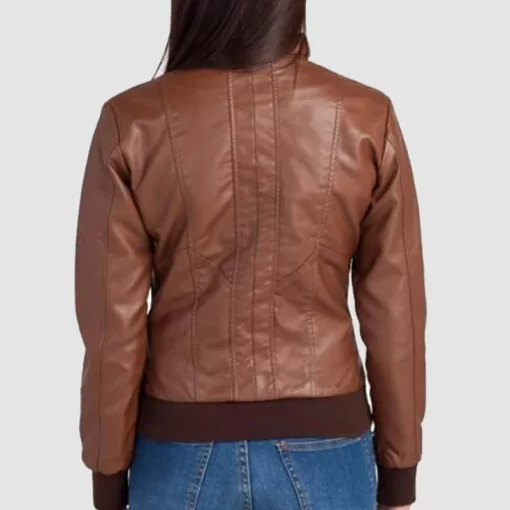 Brown Faux Leather Bomber Leather Jacket