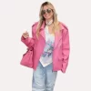 Heidi Klum Arrives In France Pink Leather Jacket