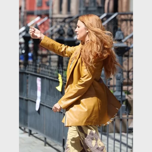 It Ends With Us Mustard Leather Coat Blake Lively