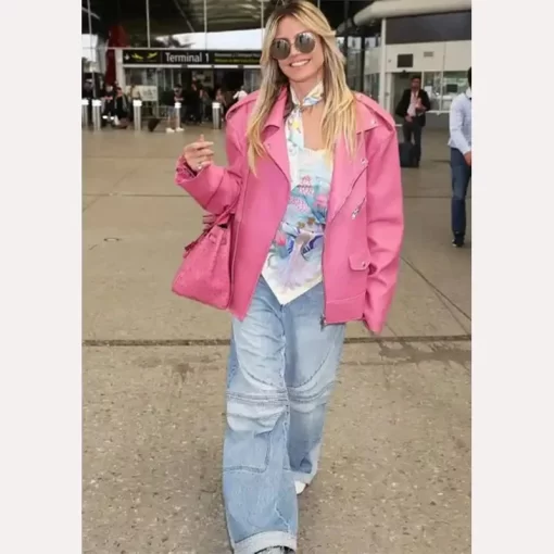 Heidi Klum Arrives In France Jacket Pink
