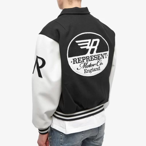 Represent Black and White Varsity Jacket With Leather Sleeves