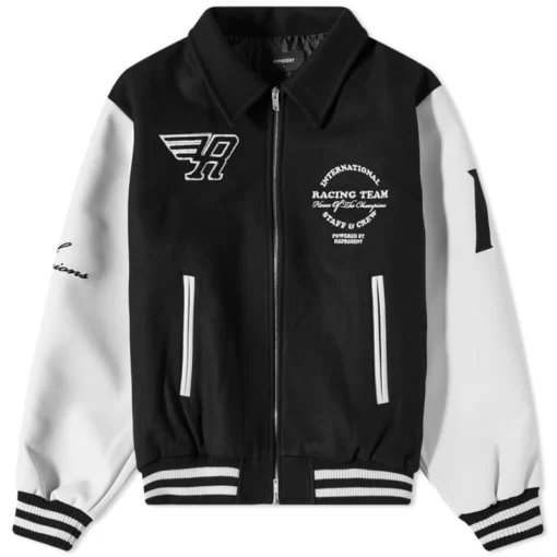 Represent Black and White Varsity Jacket With Leather Sleeves