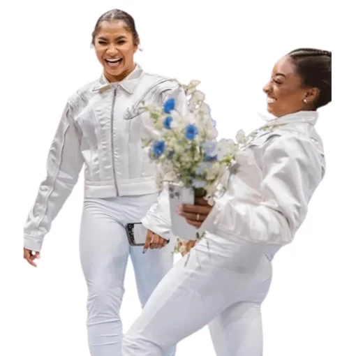 Simone Biles 2024 ESPY Awards Cropped White Satin Jacket