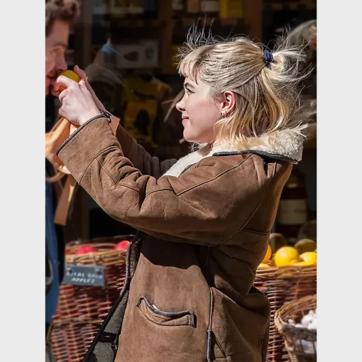 Florence Pugh We live in Time Brown Shearling Jacket