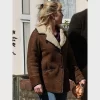 We live in Time Florence Pugh Suede Brown Shearling Jacket