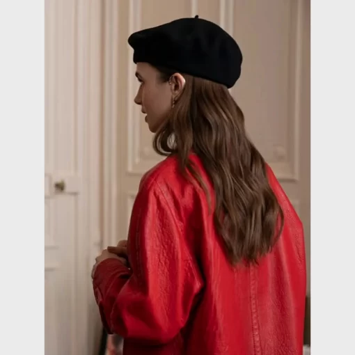 Emily in Paris S04 Lily Collins Red Leather Coat