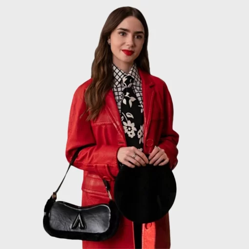 Emily in Paris S04 Lily Collins Red Leather Coat