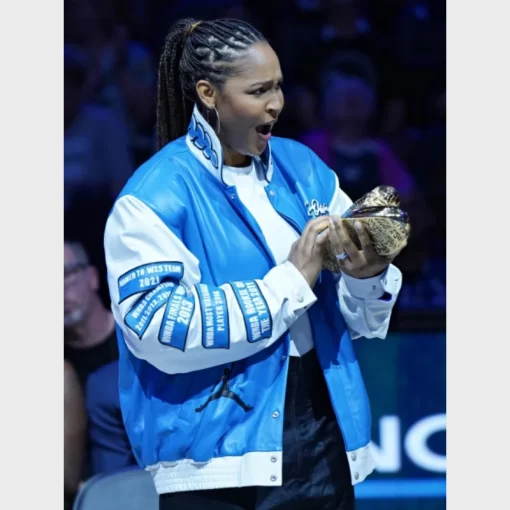 Minnesota Lynx Retirement Celebration Maya Moore Blue and White Leather Jacket