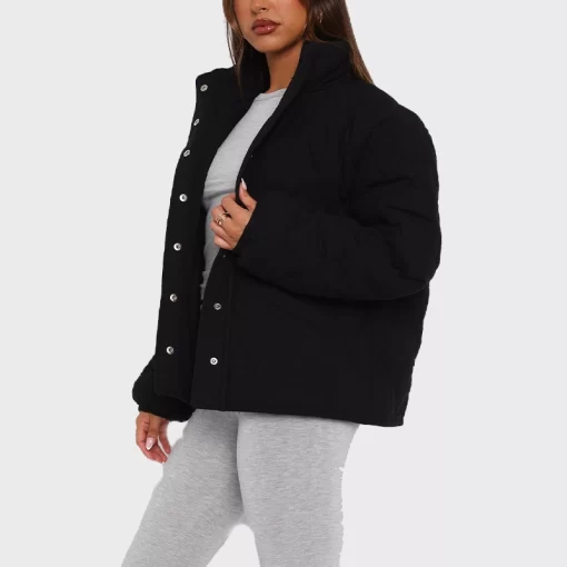 White Fox Puffer Black Jacket