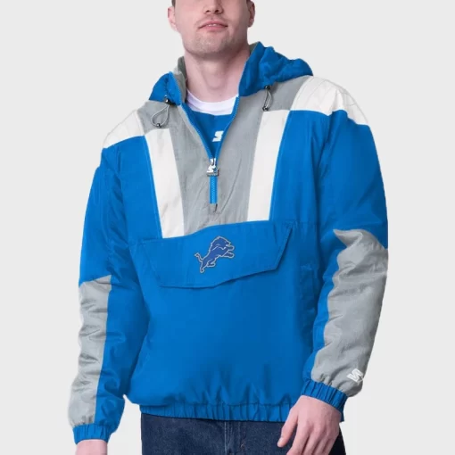 Starter Blue Detroit Lions Charger Half Zip Pullover Hoodie Jacket