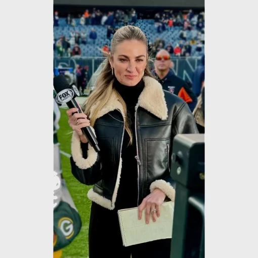 Erin Andrews Cropped Shearling Jacket in Black
