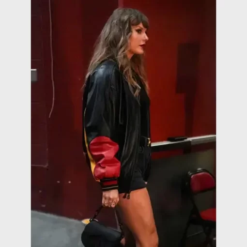 Taylor Swift Chiefs Black Leather Bomber Jacket