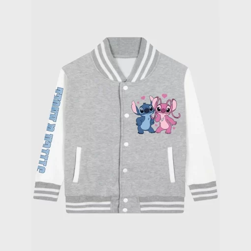 Trendy Stitch and Angel Grey and White Varsity Fleece Jacket