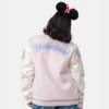 Disney clover lane women varsity jacket pink and white sleeves