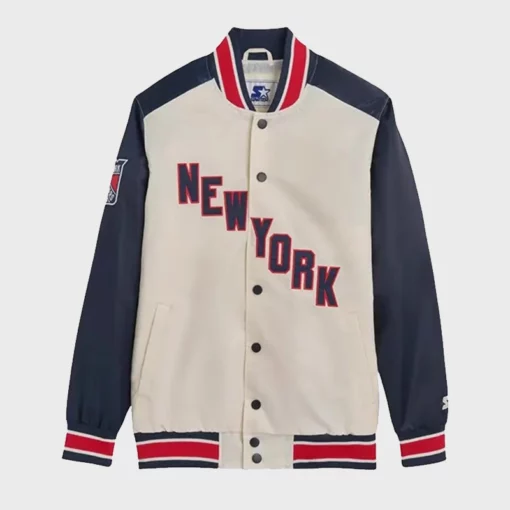 Iconic New York Rangers Renegade Jacket in Cream and Blue color