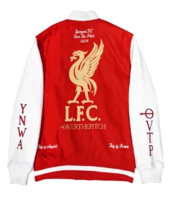 Celebrate Liverpool FC in this P x LFC varsity jacket, red and white perfection.