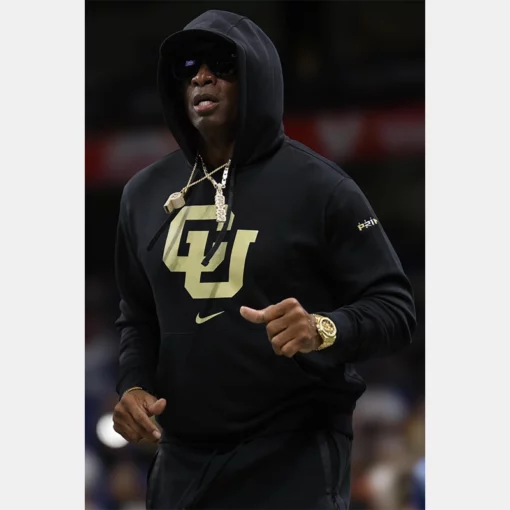 Unisex Deion Sanders Pullover Fleece Hoodie in Black with bold team graphic lettering at the front