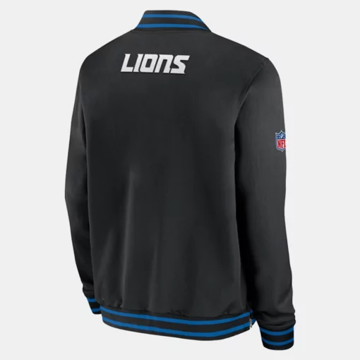 Lions Sideline Black Bomber Jacket with Contrasting Detailing in Blue