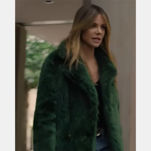 Luxurious green fur coat worn by Kaitlin Olson in High Potential 2025.