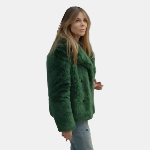 High Potential 2025 fur coat in striking green, adding a touch of drama.
