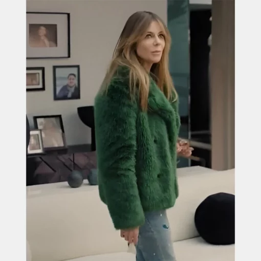 Kaitlin Olson’s green fur coat from High Potential 2025, a statement outerwear piece.