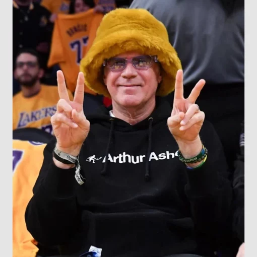 Casual Will Ferrell black hoodie with ribbed cuffs and an Arthur Ashe branding at the front.