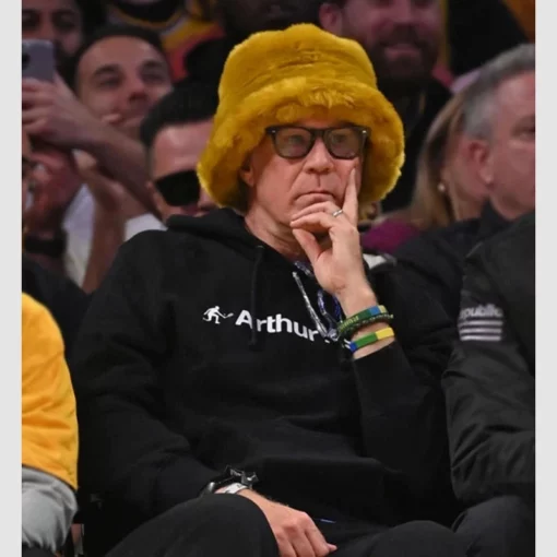 Will Ferrell 2025 Black fleece pullover hoodie featuring an Arthur Ashe logo on the front.